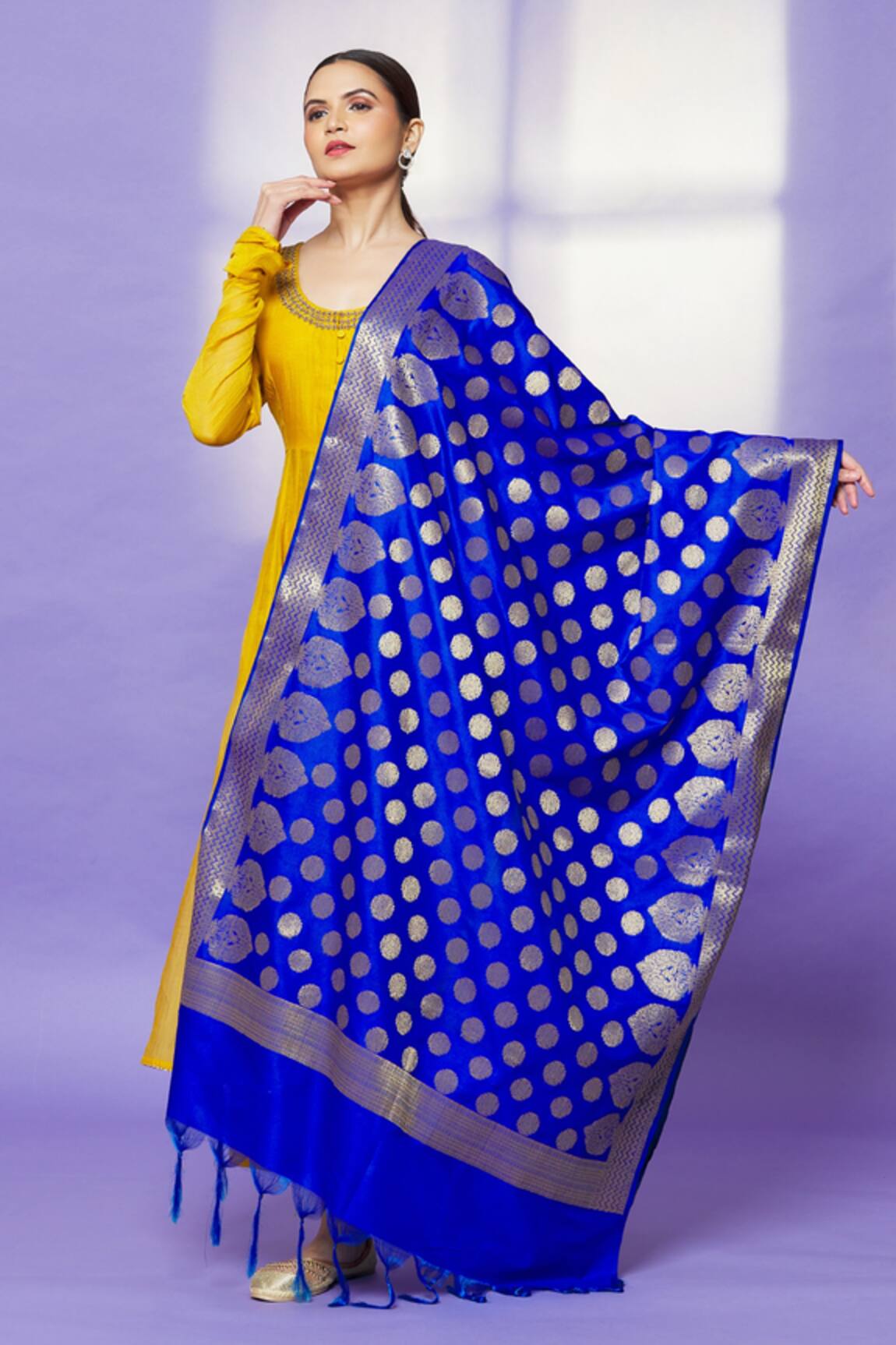Naintara Bajaj Floral Pattern Blue Dupatta