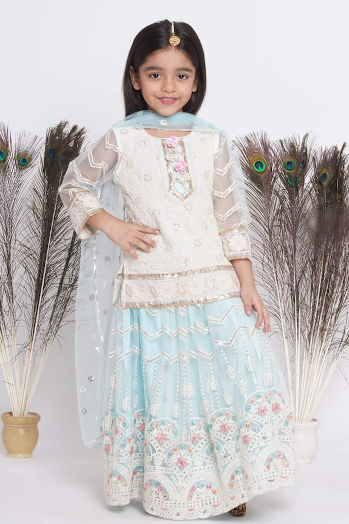 Little Bansi Embroidered Chevron Lehenga Set