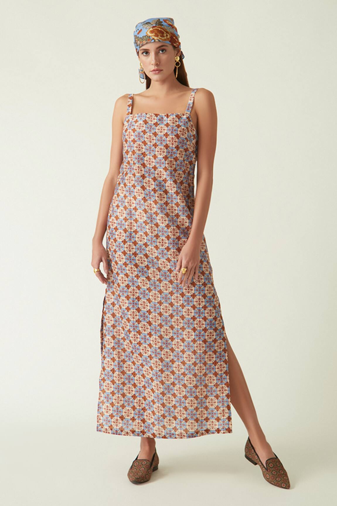 Payal Pratap Pagai Slip Moroccan Tile Print Dress