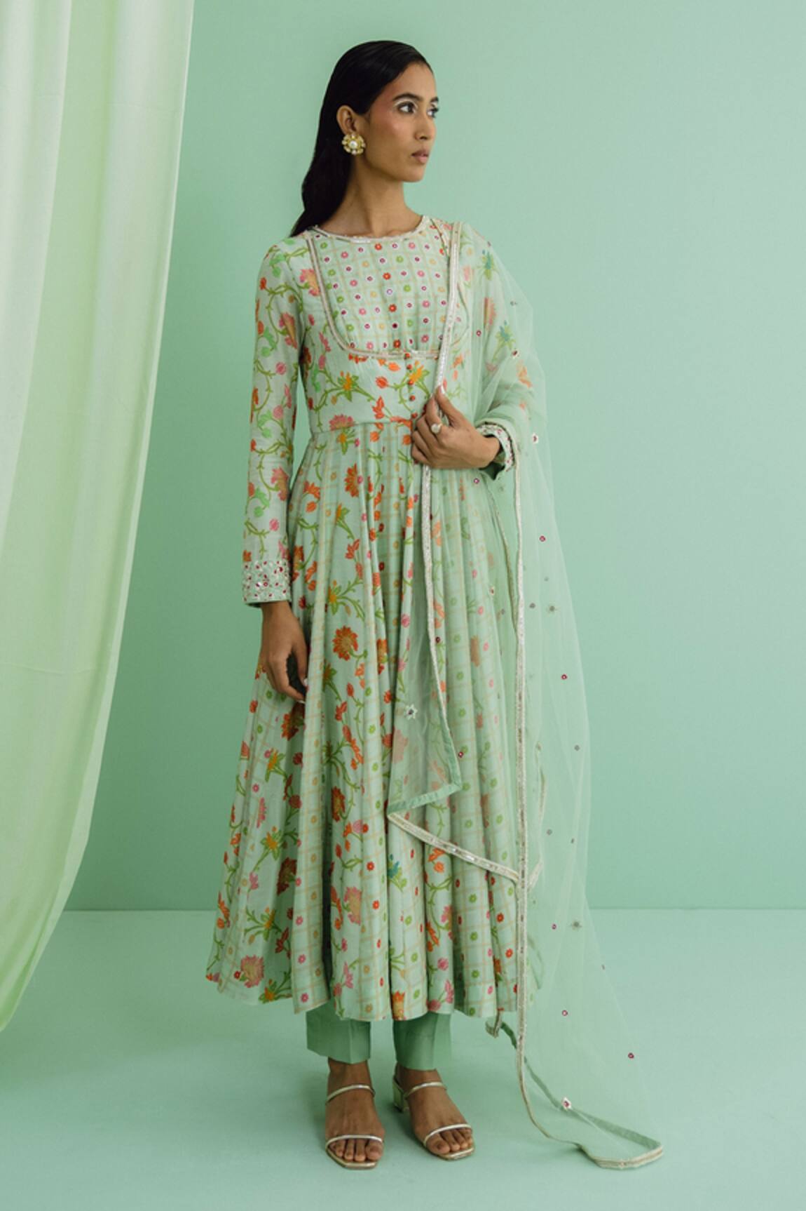 Drishti & Zahabia Botanical Print Anarkali Pant Set