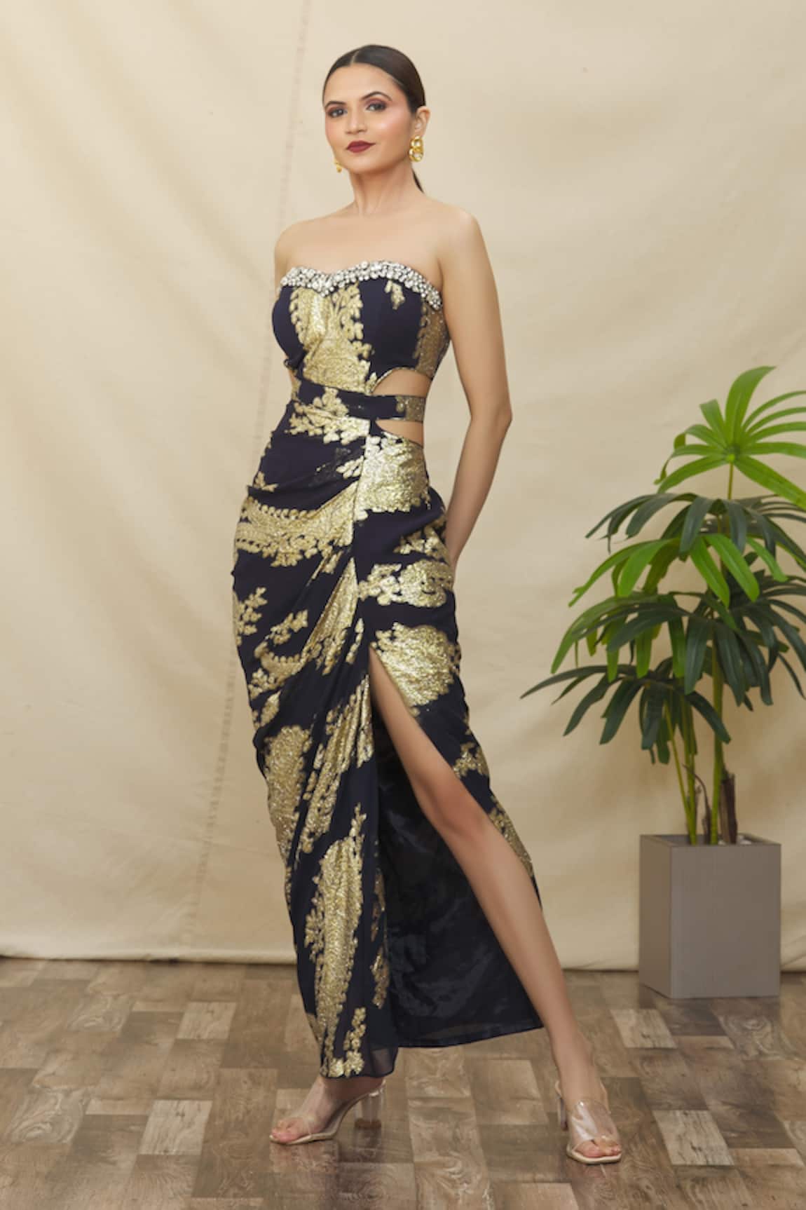 Arihant Rai Sinha Paisley Lurex Brocade Draped Dress