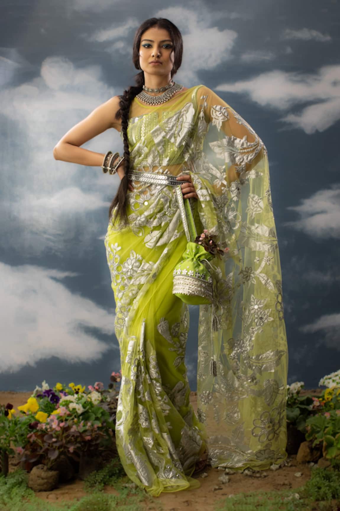 Saksham Neharicka Floral Jaal Patchwork Saree