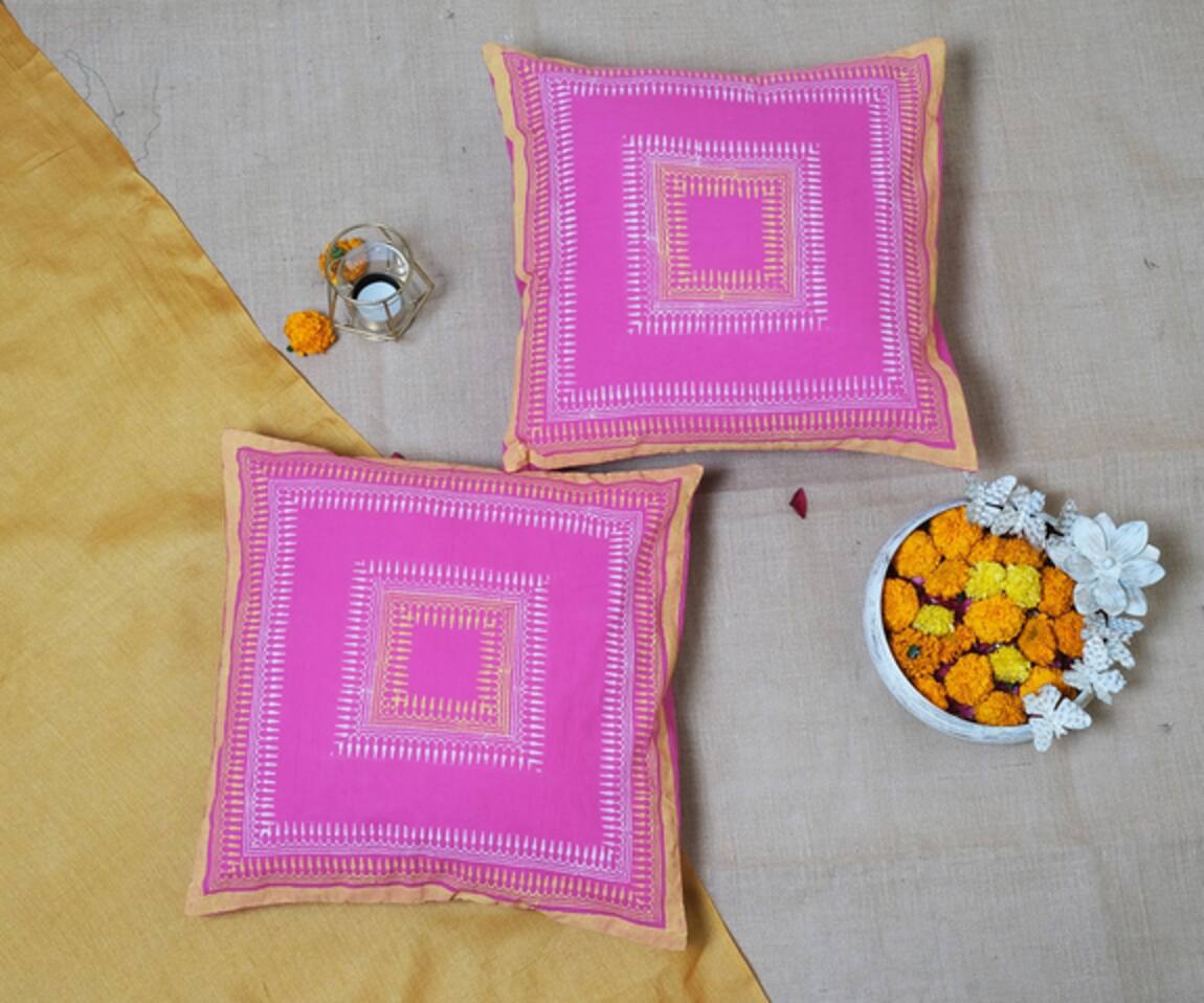 Inheritance India Cotton Square Border Cushion Covers - Set of 4