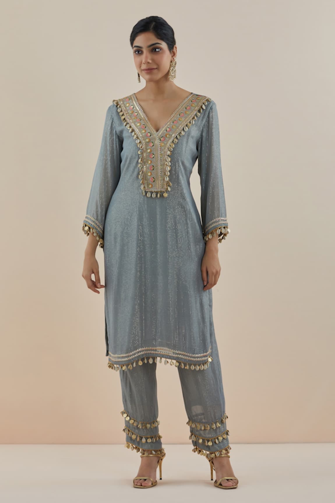 Makaan.51 Embroidered Yoke Kurta With Straight Pant