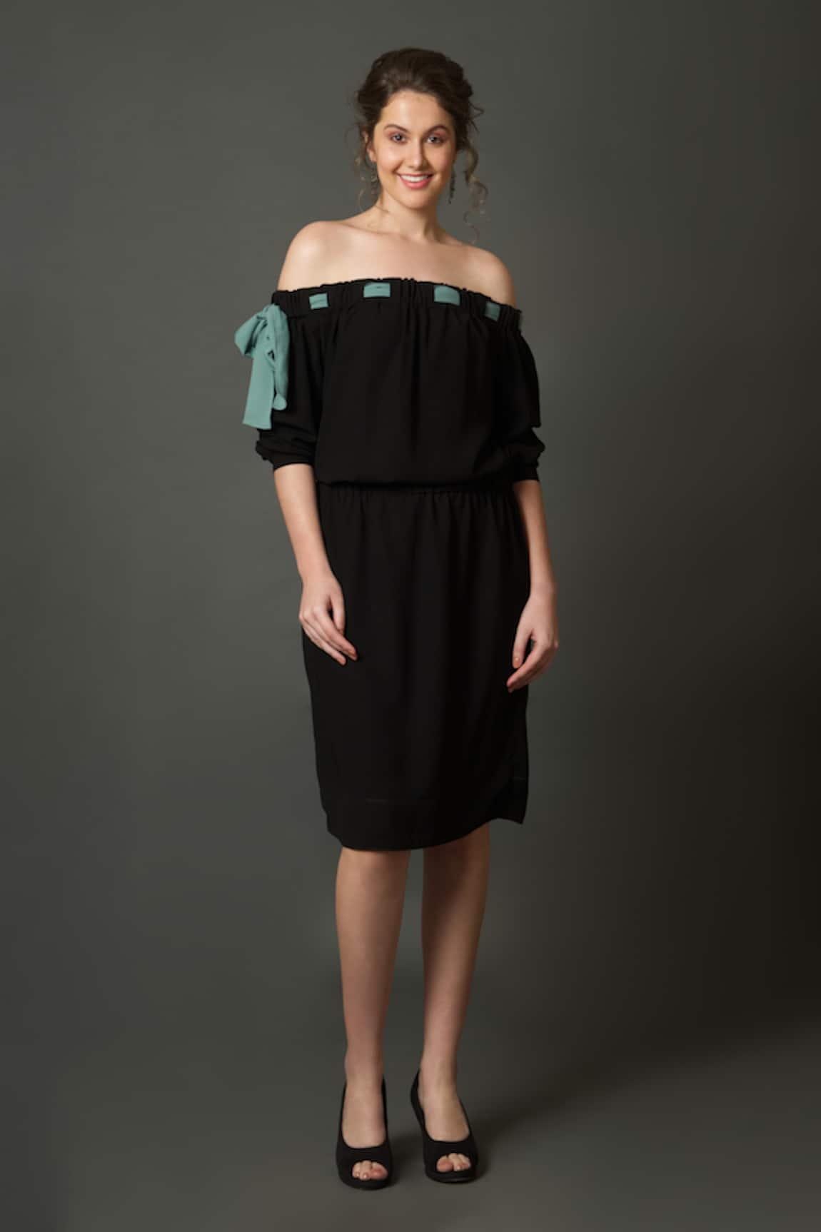 House of Behram Off Shoulder Midi Dress 