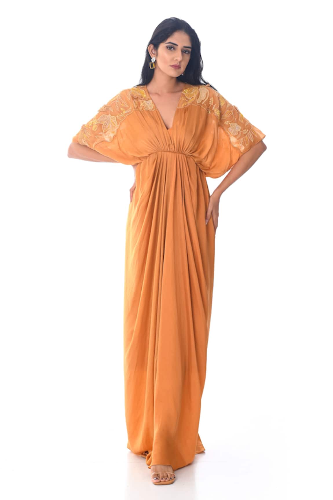 PIRI INDIA Sleeve Embroidered Kaftan Gown With Slip 