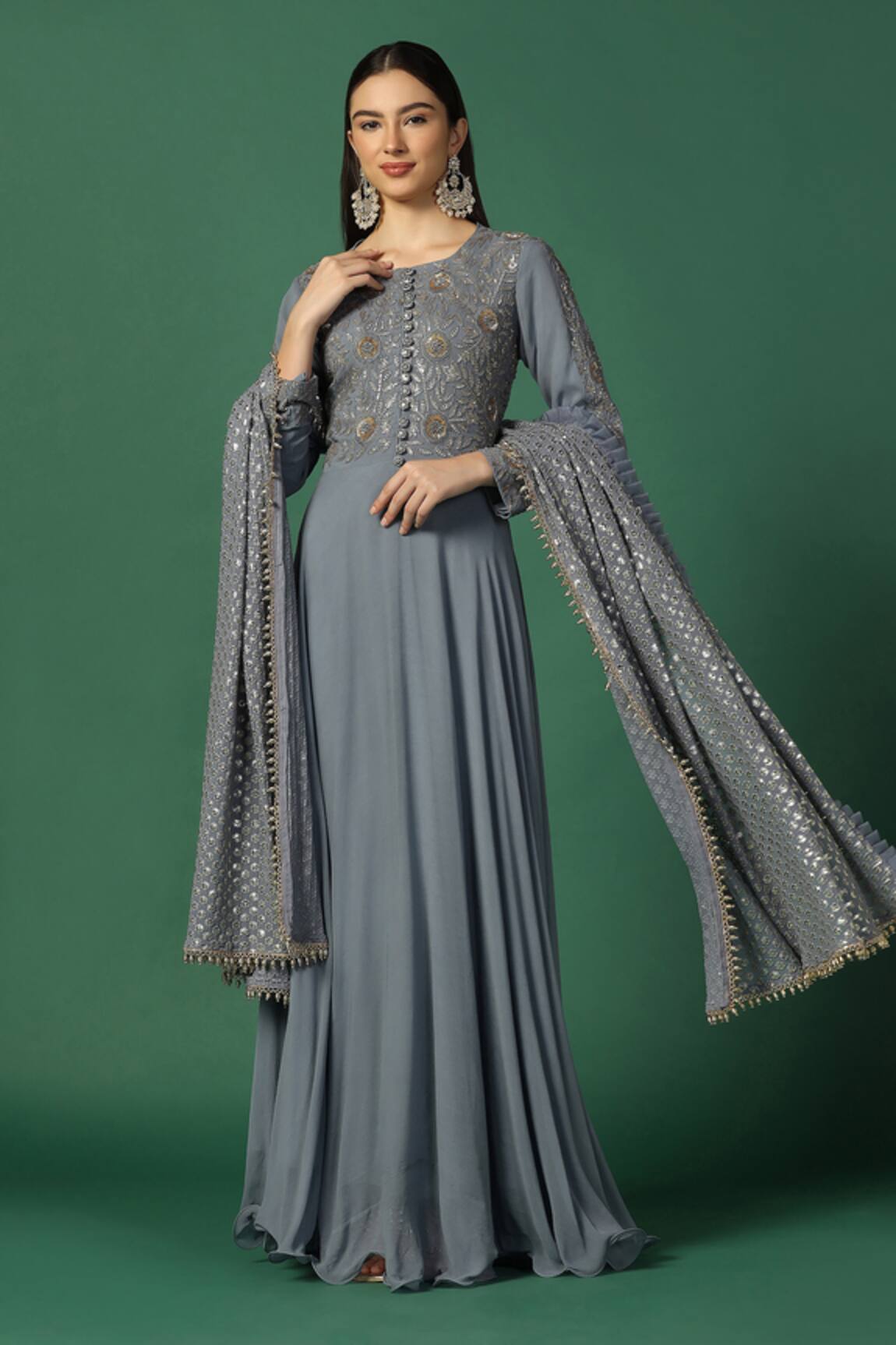 Two Sisters By Gyans Floral Embroidered Bodice Anarkali With Dupatta 