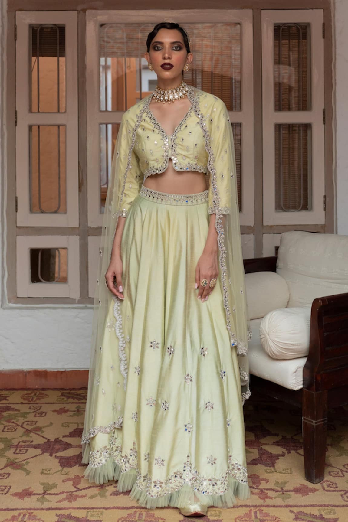 House of Dasmaya Mirror Embroidered Blouse Lehenga Set