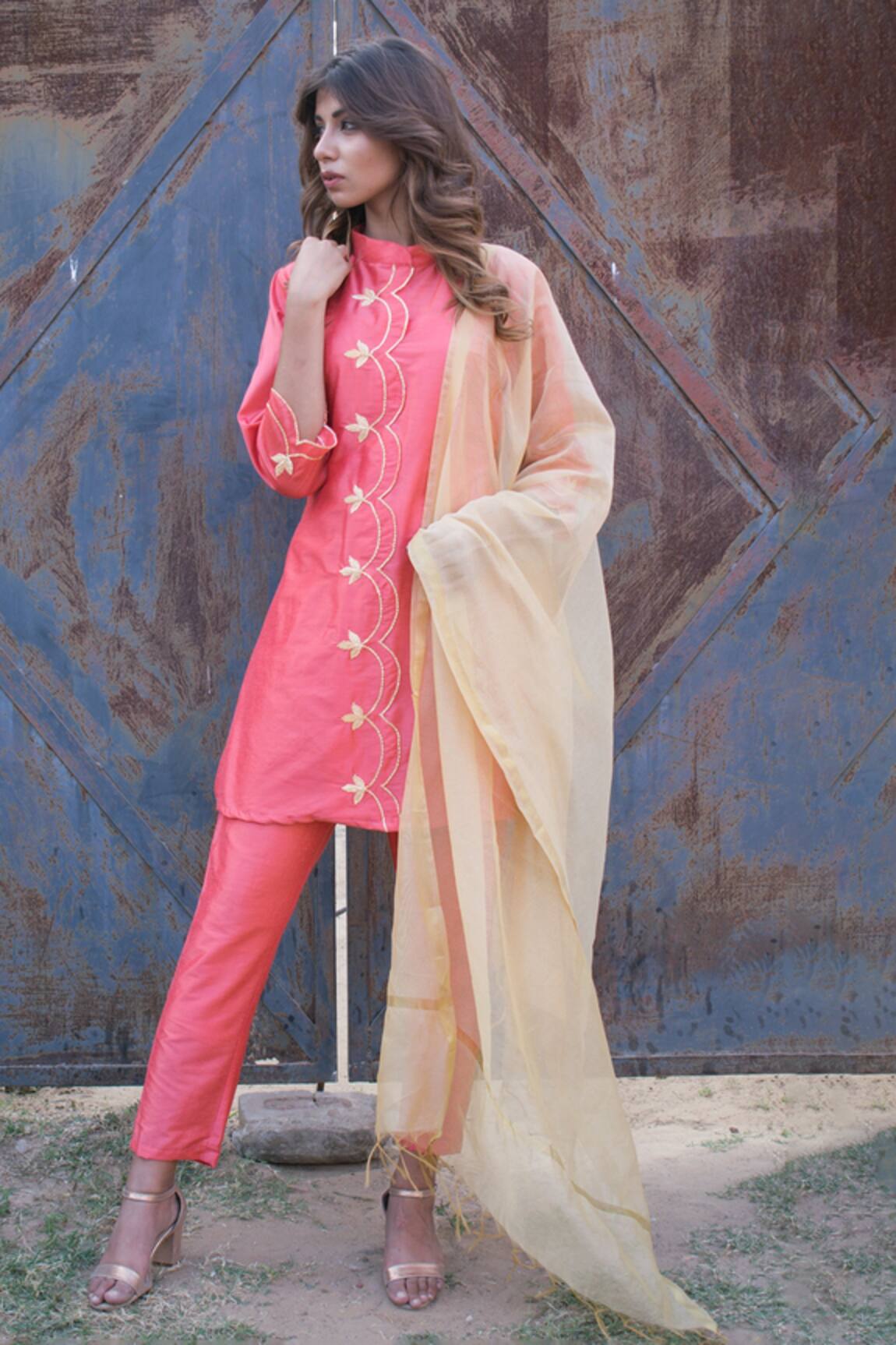 The Home Affair Cotton Silk Kurta Pant Set