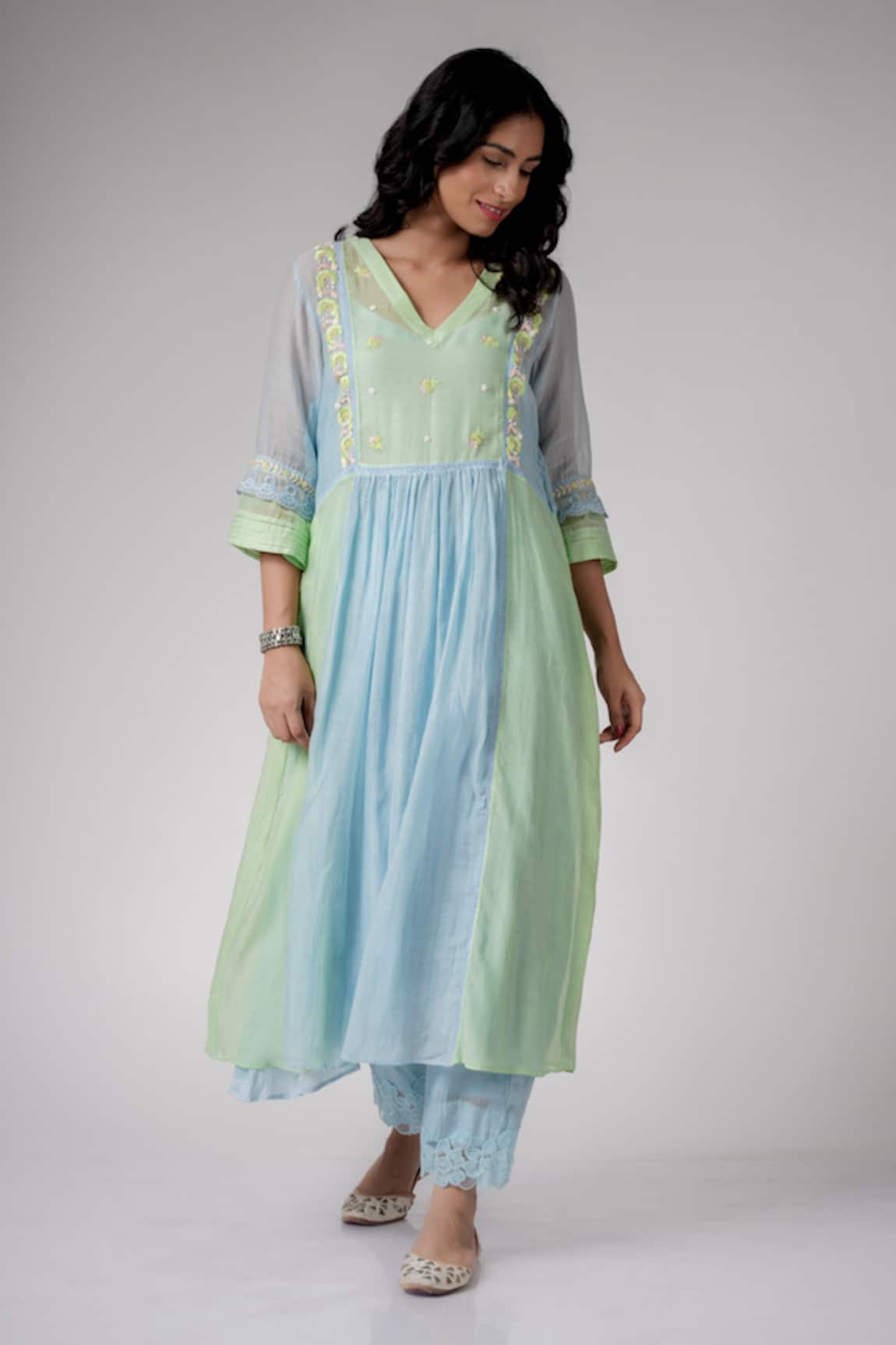 Label Mansi Nagdev Manahil Colorblock Anarkali & Palazzo Set 
