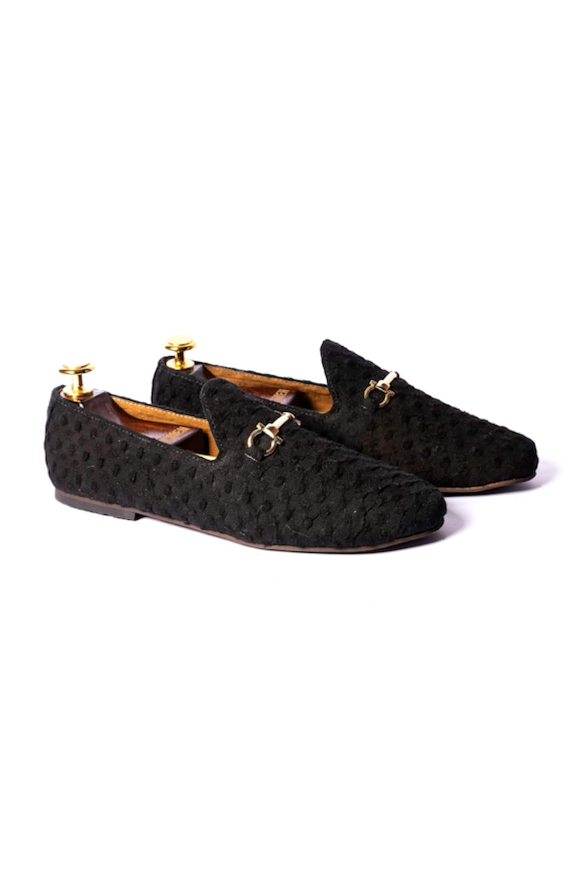 Buy Black Leather And Stone Washed Fabric Dabak Horse-bit Buckle Loafers  For Men by Artimen Online at Aza Fashions.