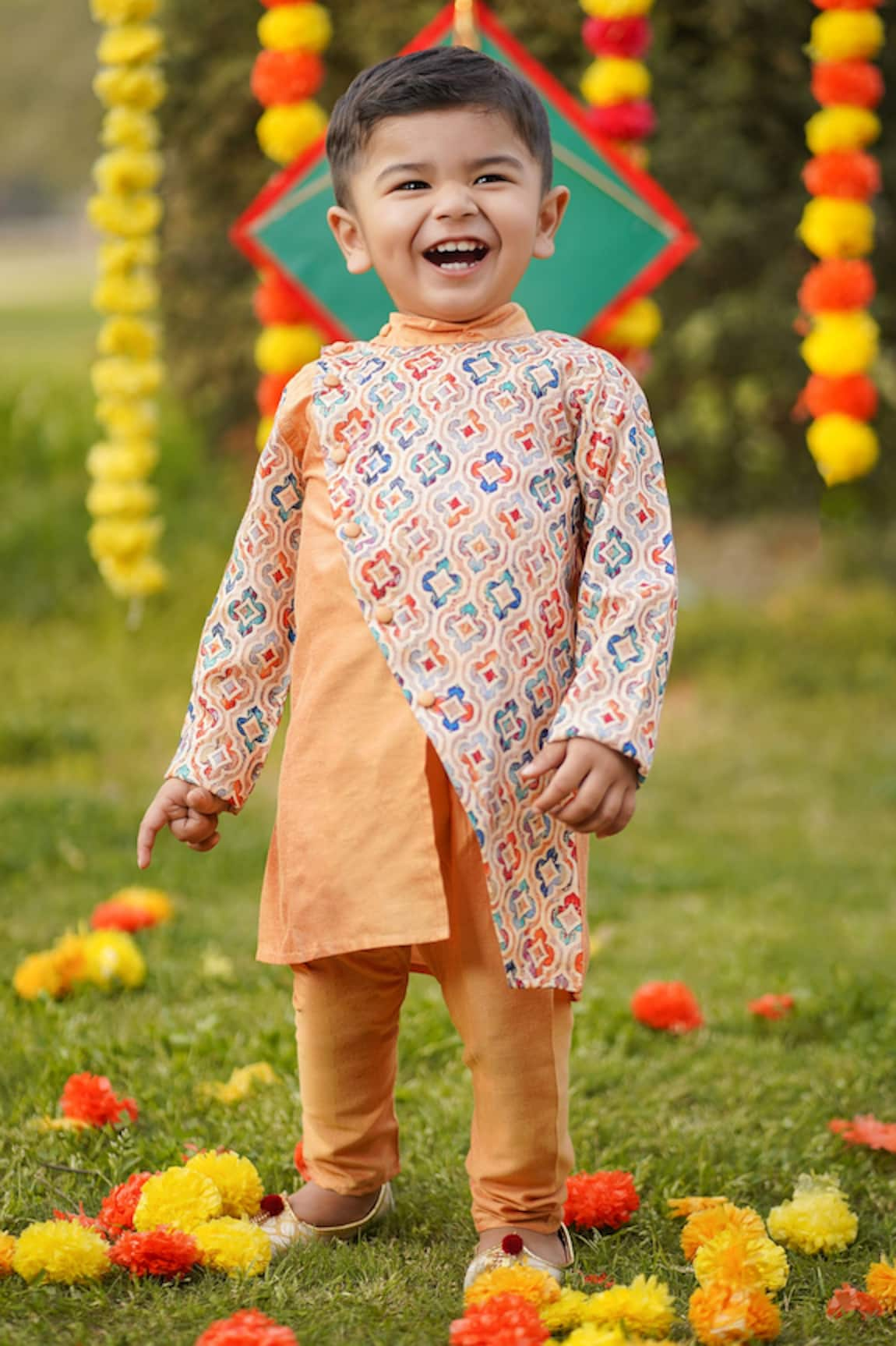 The Blue Morphology Printed Overlap Panel Kurta With Pant