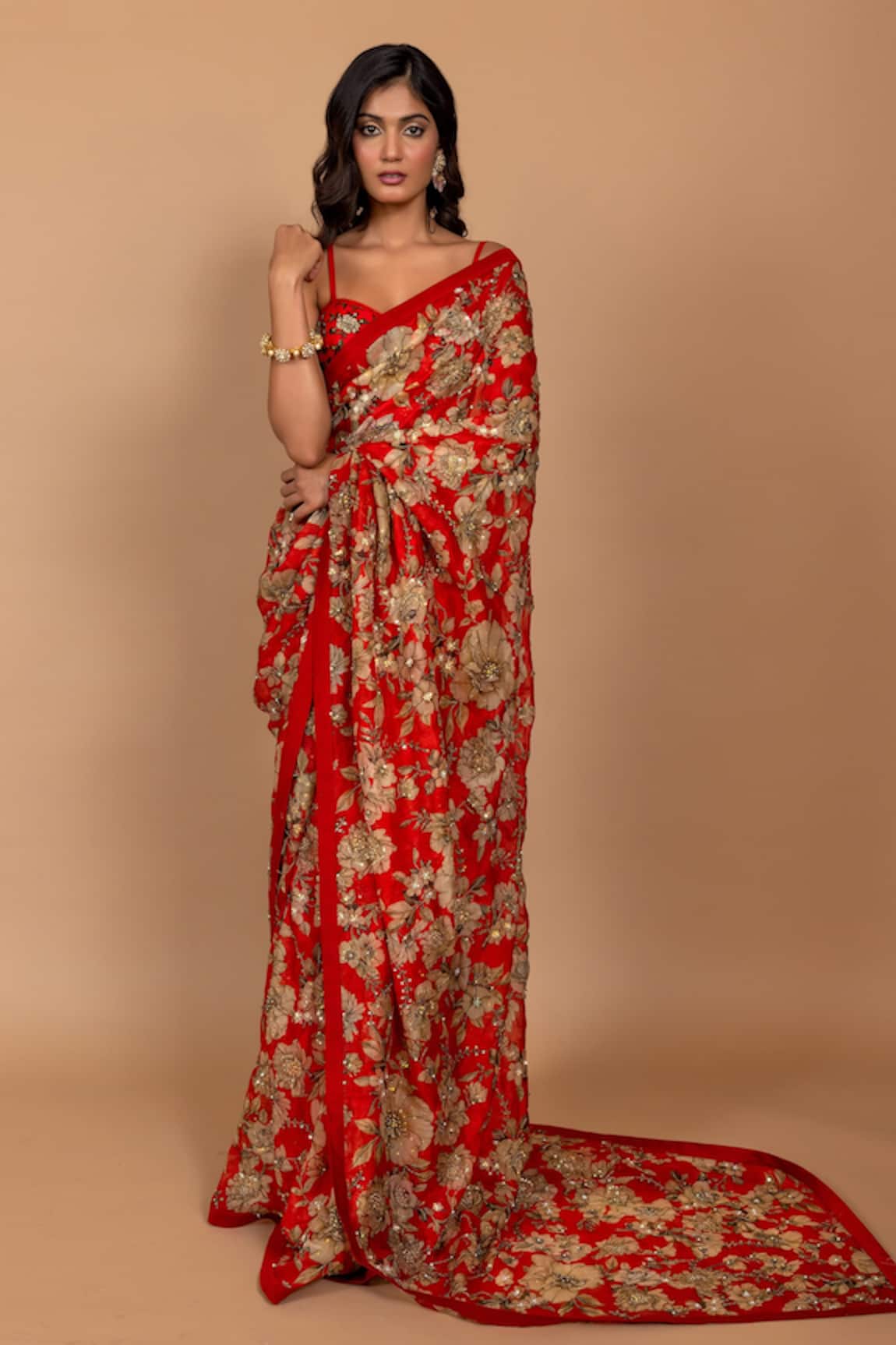 Varun Bahl Floral Pattern Saree With Blouse