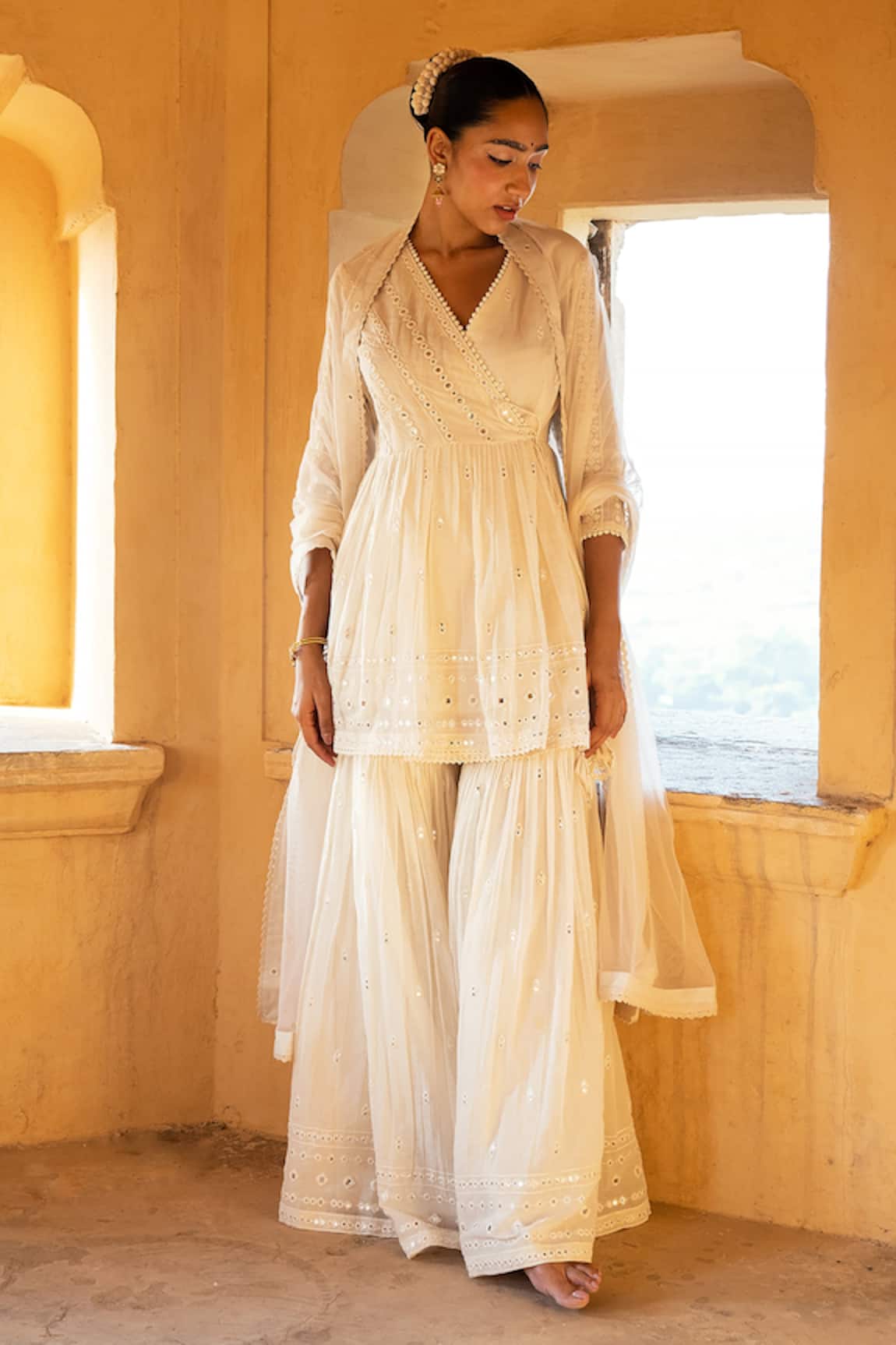 Preevin Linear Pattern Peplum Angrakha Set