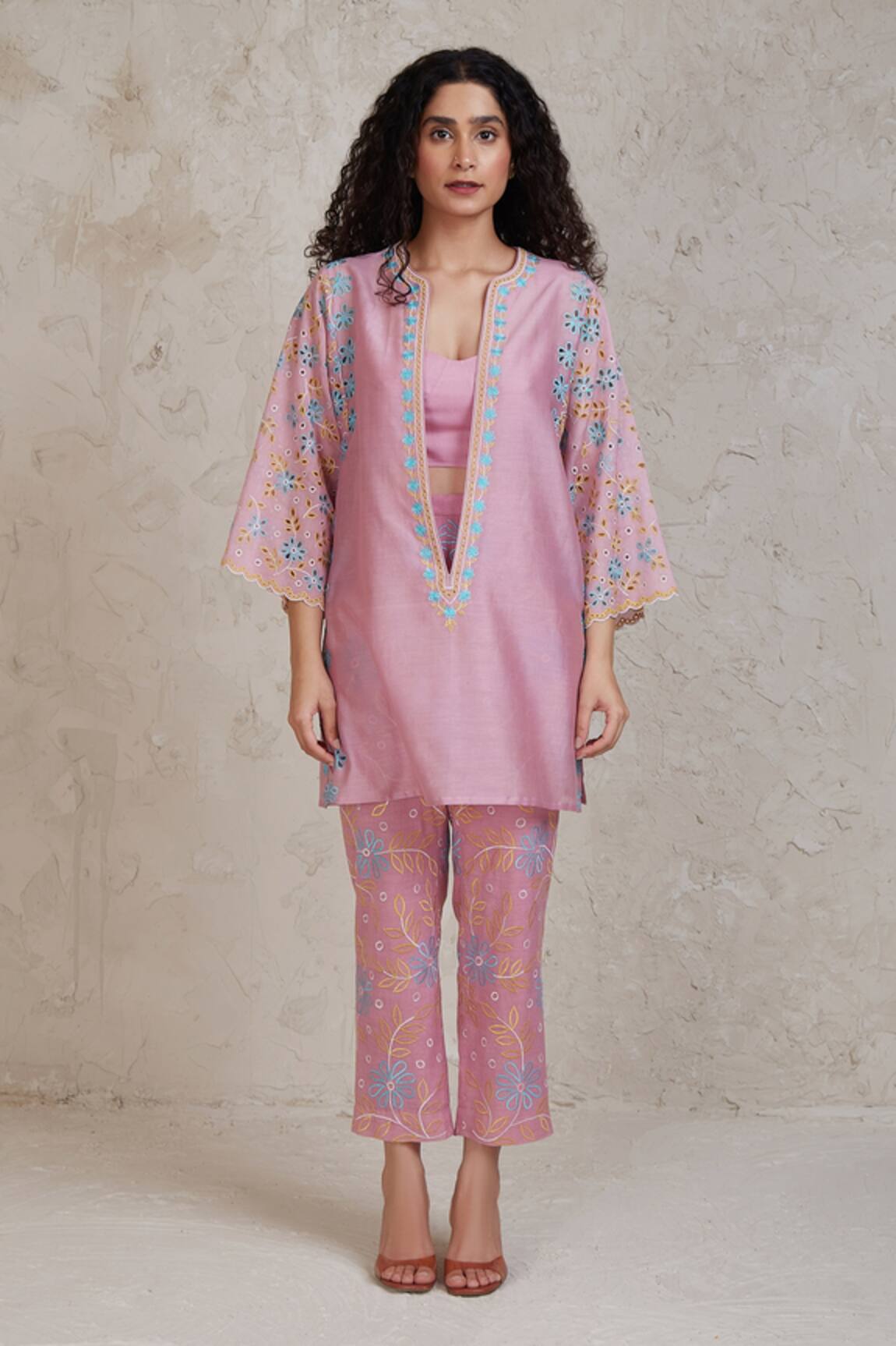 Sue Mue Amal Chanderi Cutwork Kurta Pant Set
