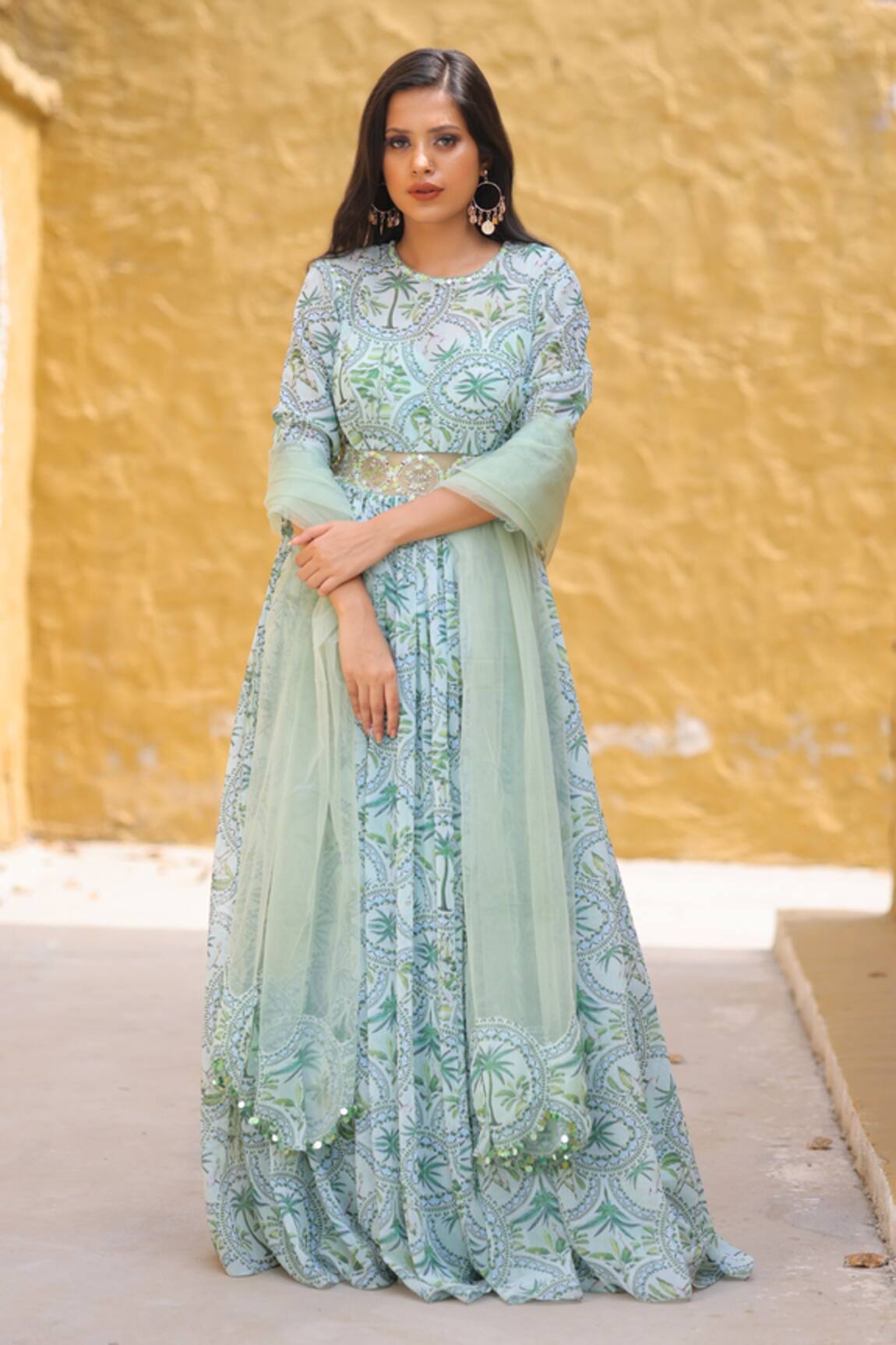 House Of Tushaom Tropical Print Anarkali With Dupatta