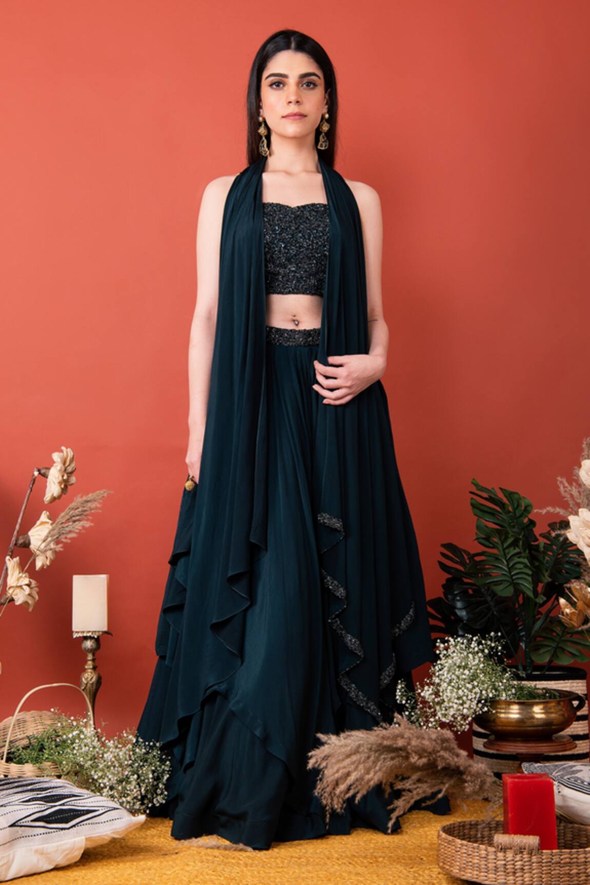 LABEL SHRISTI CHETANI Hand Embroidered Blouse Lehenga Set 
