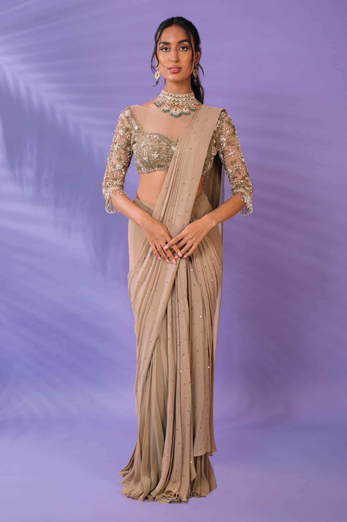 Pritika Vora Embroidered Sequin Pre Draped Saree & Blouse