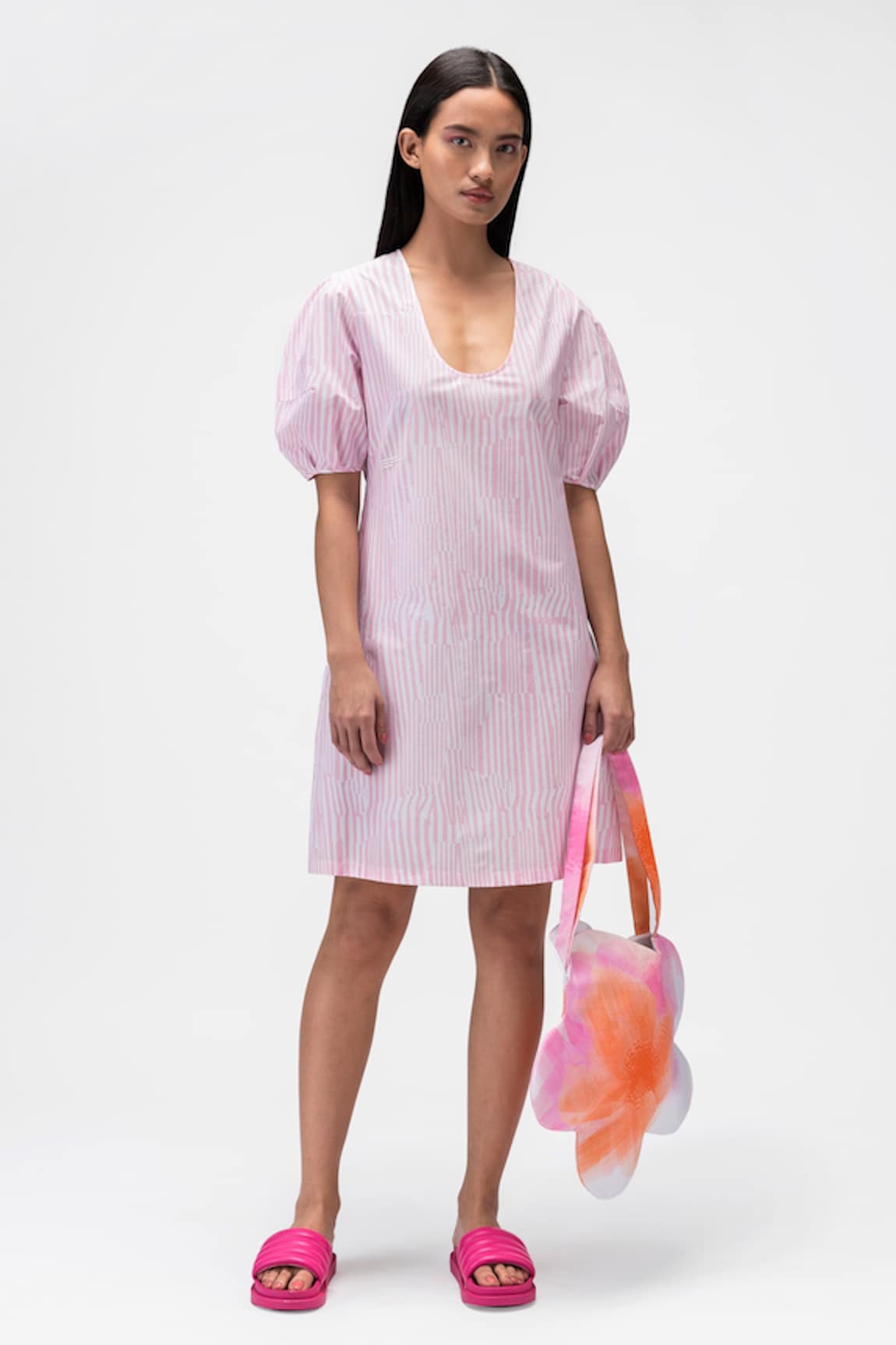 Genes Lecoanet Hemant Stripe Print Balloon Sleeve Dress