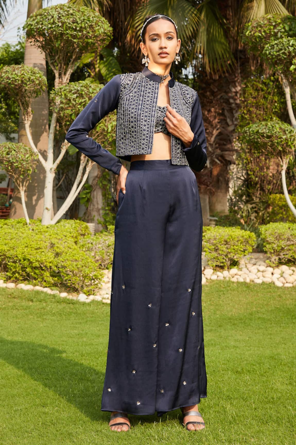 Bohame Naila Hand Embroidered Jacket Flared Pant Set