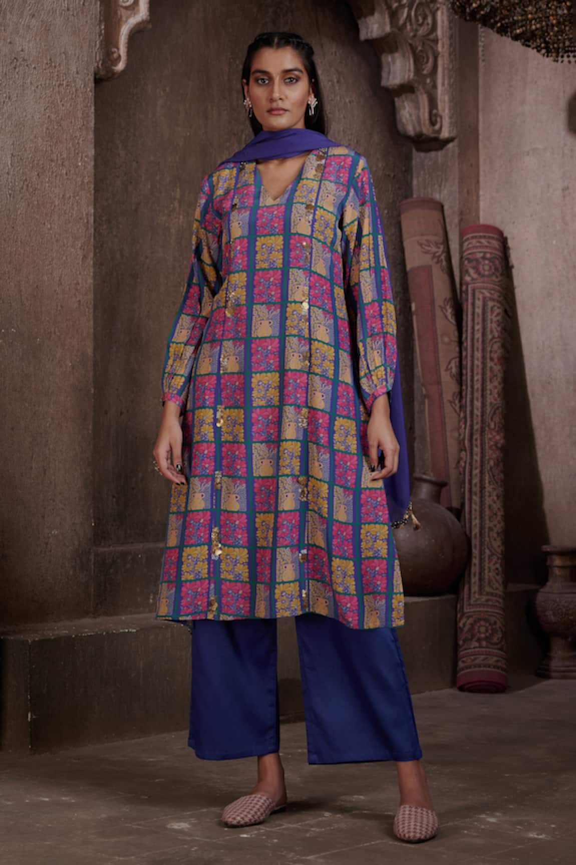AFFROZ Floral Print A-Line Kurta Palazzo Set 
