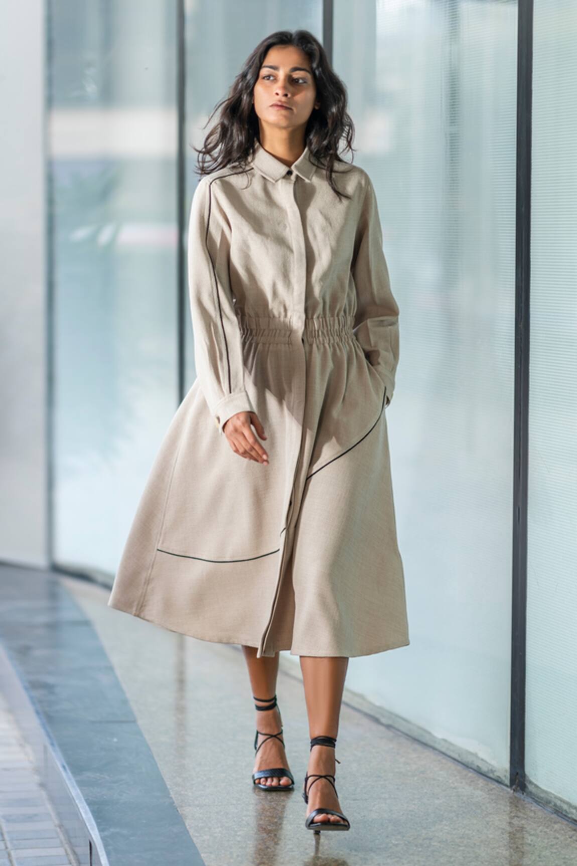 Leh Studios Beige Rayon Shirt Dress 