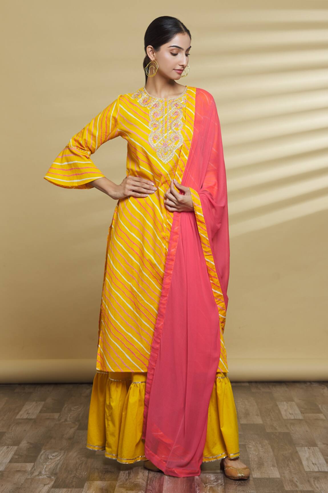 Samyukta Singhania Printed Striped Kurta With Gharara Set