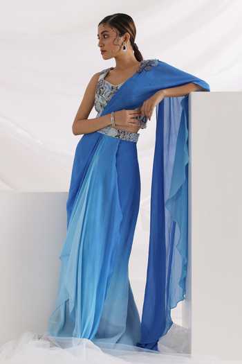 Smriti By Anju Agarwal Ombre Pre-Draped Saree & Embroidered Blouse 