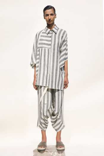 Urvashi Kaur Terra Stripe Pattern Asymmetric Shirt 