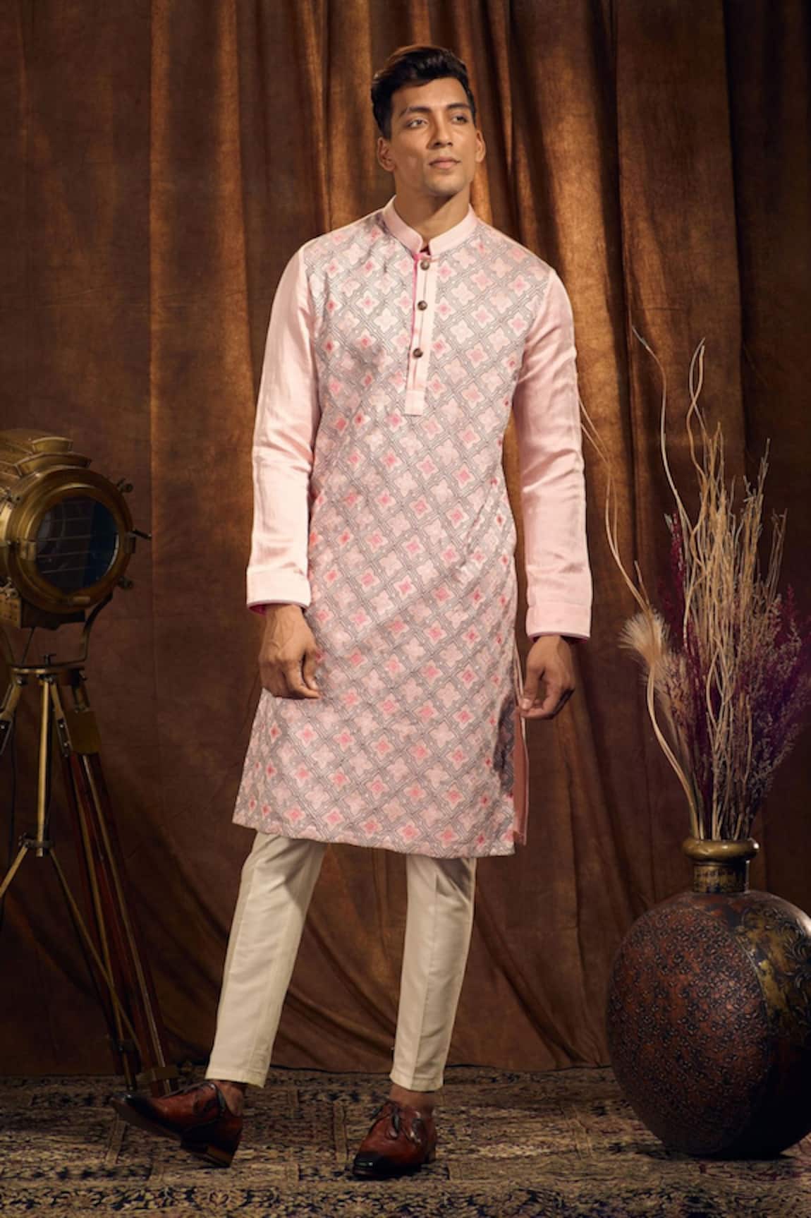 More Mischief Silk Linen Geometrical Pattern Kurta With Pant 