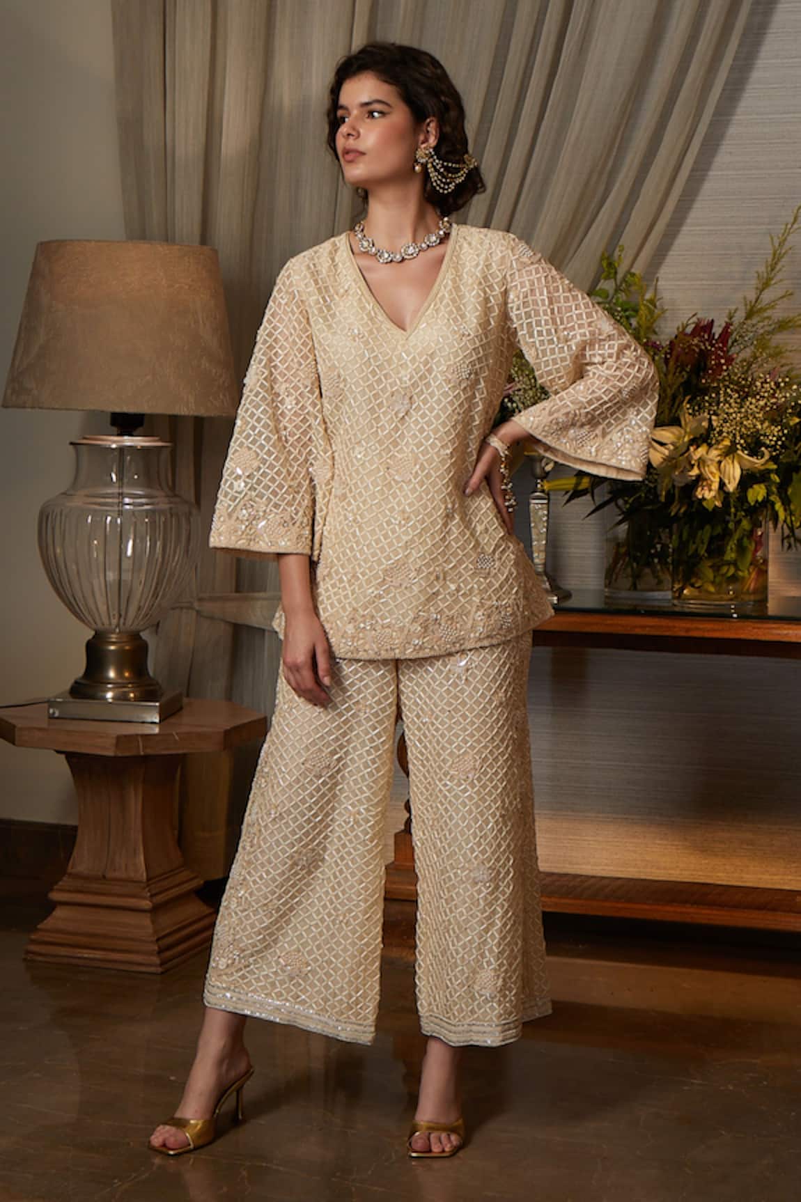 Kisneel by Pam Embroidered Top & Pant Set