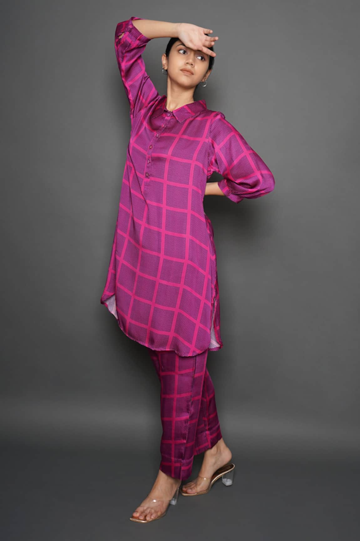 Kameez Checkered & Bandhani Print Shirt & Pant Set
