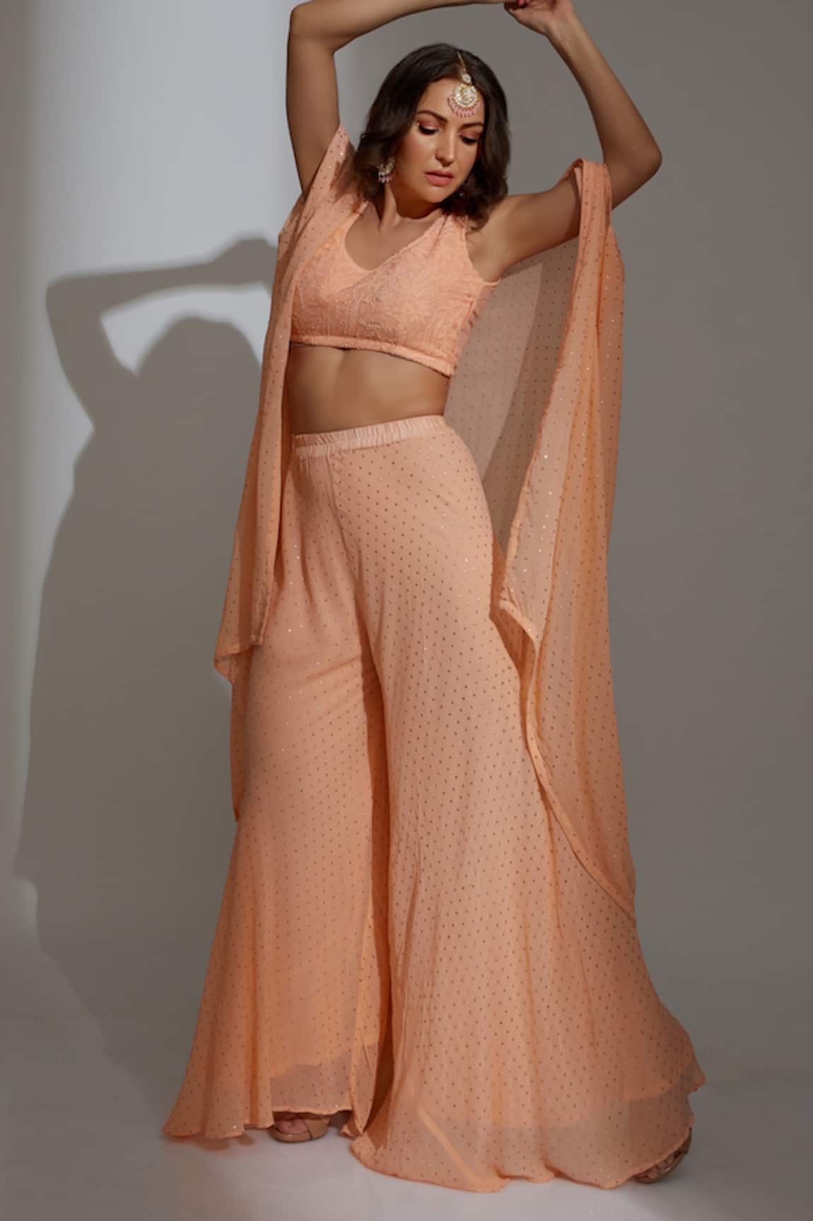 LABEL AISHWARYRIKA Peony Mukaish Embroidered Cape Sharara Set