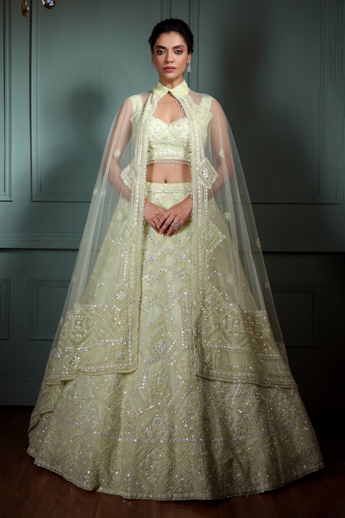 Pallavi Poddar Gamma Embroidered Cape Lehenga Set