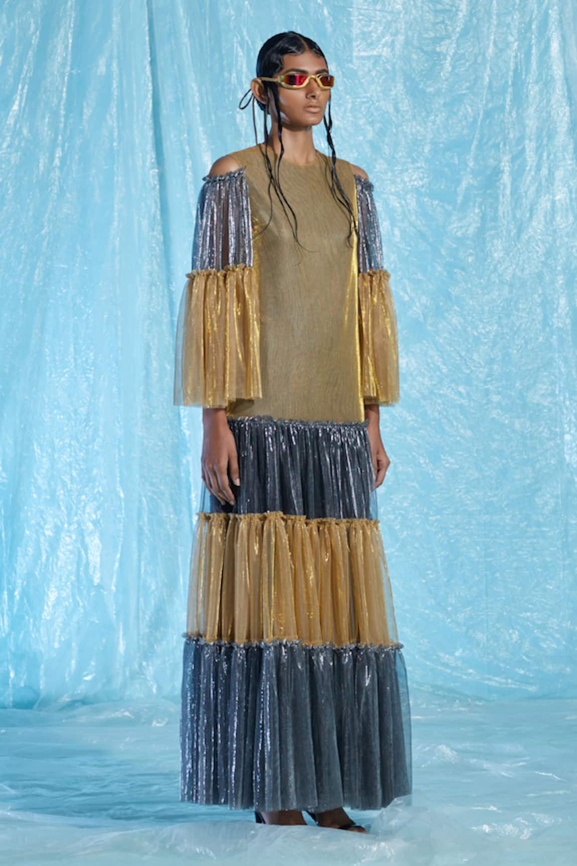 Akhl Metallic Tiered Gown