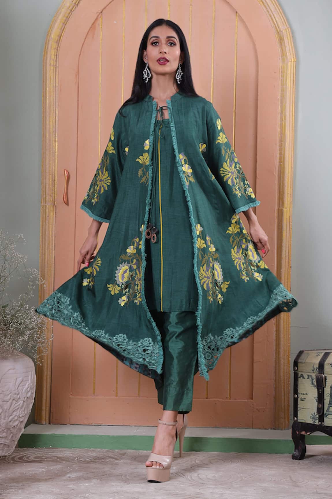 Sunita Nagi Floral Embroidered Jacket Pant Set