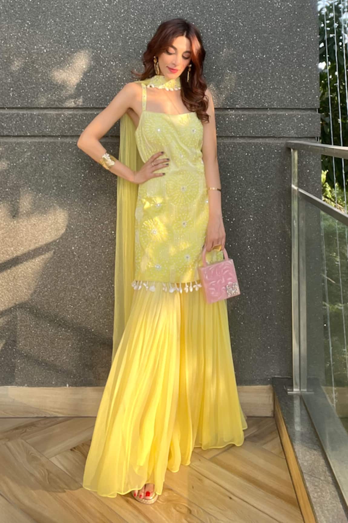 Nitisha Kashyap Official Floral Embroidered Kurta Sharara Set