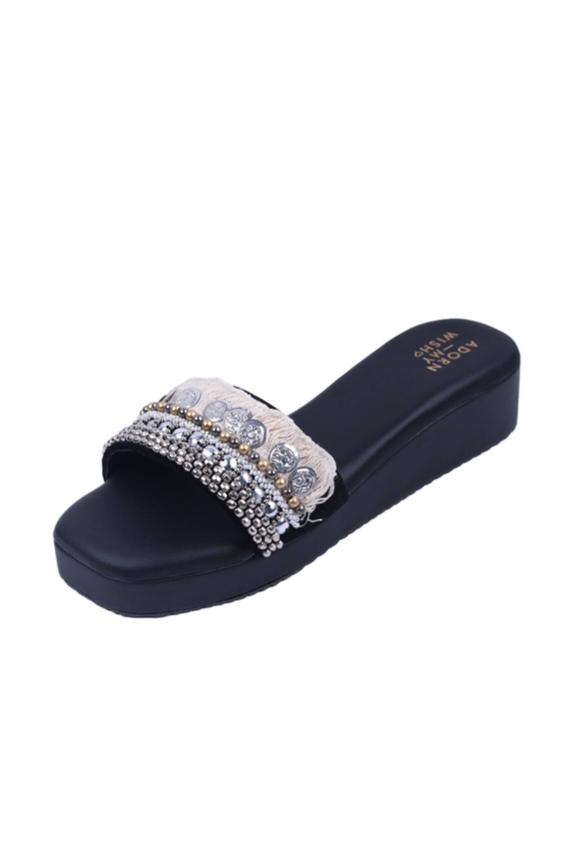 Adorn My Wish Embellished Open Toe Platform Heels 