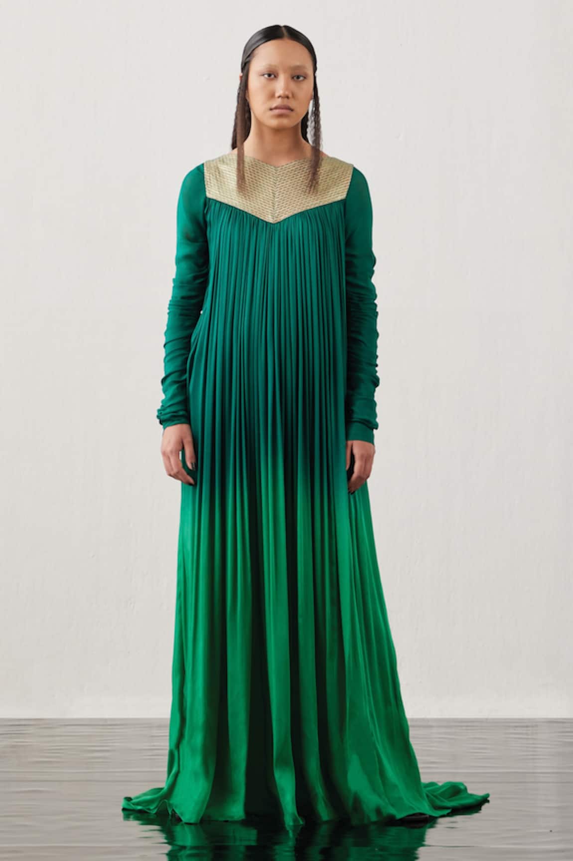 Akhl Ombre Pleated Flared Gown 