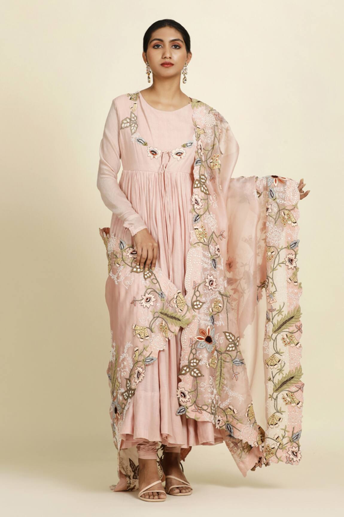 Oshi By Shikha Pleated Anarkali Set With Embroidered Dupatta