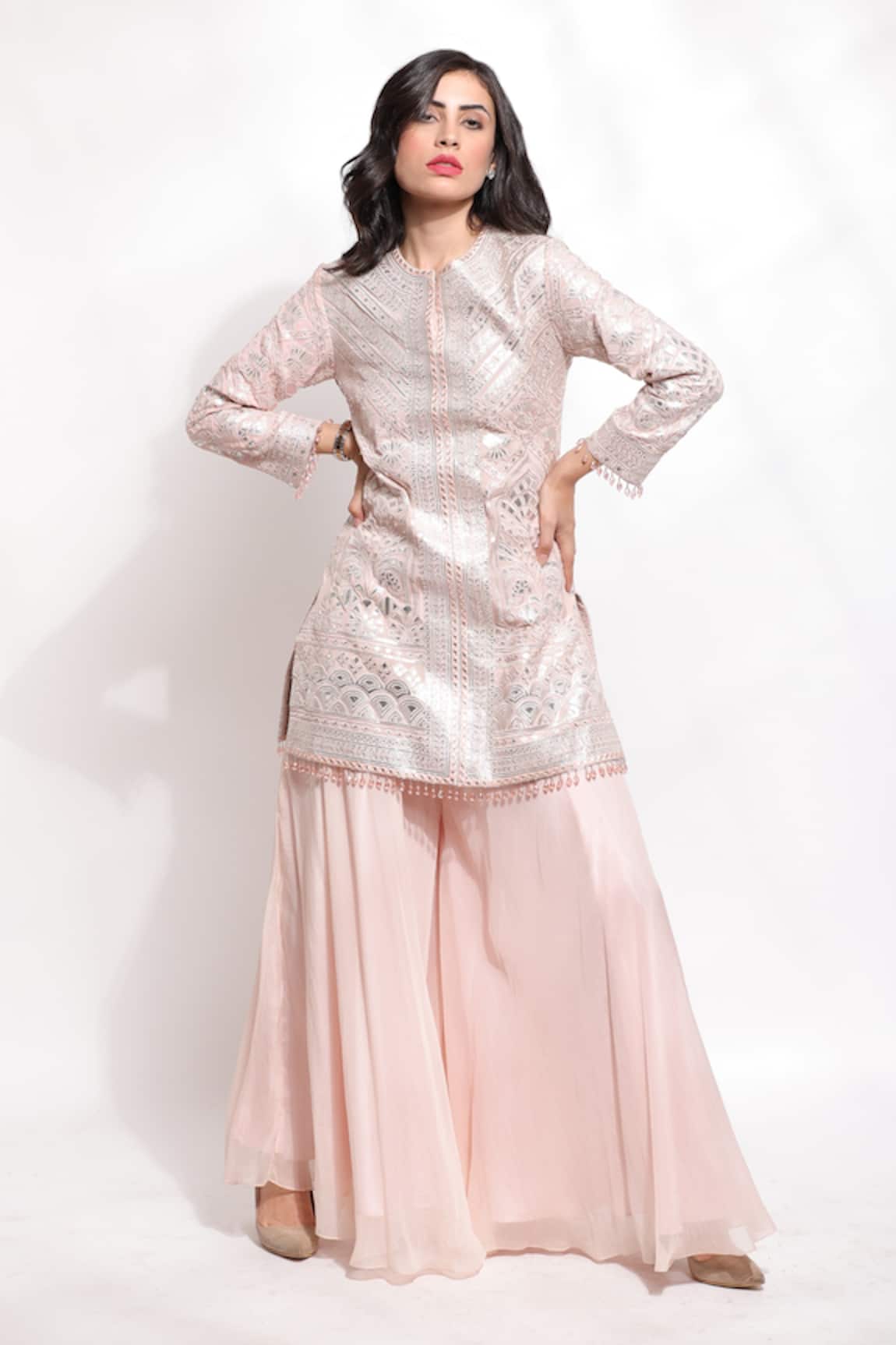 Sonali Gupta Silk Mirror Embroidered Kurta & Palazzo Set 