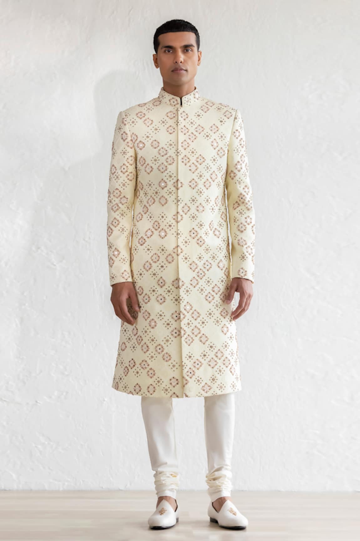 Qbik Sheesh Mahal French Knot Embroidered Sherwani Set