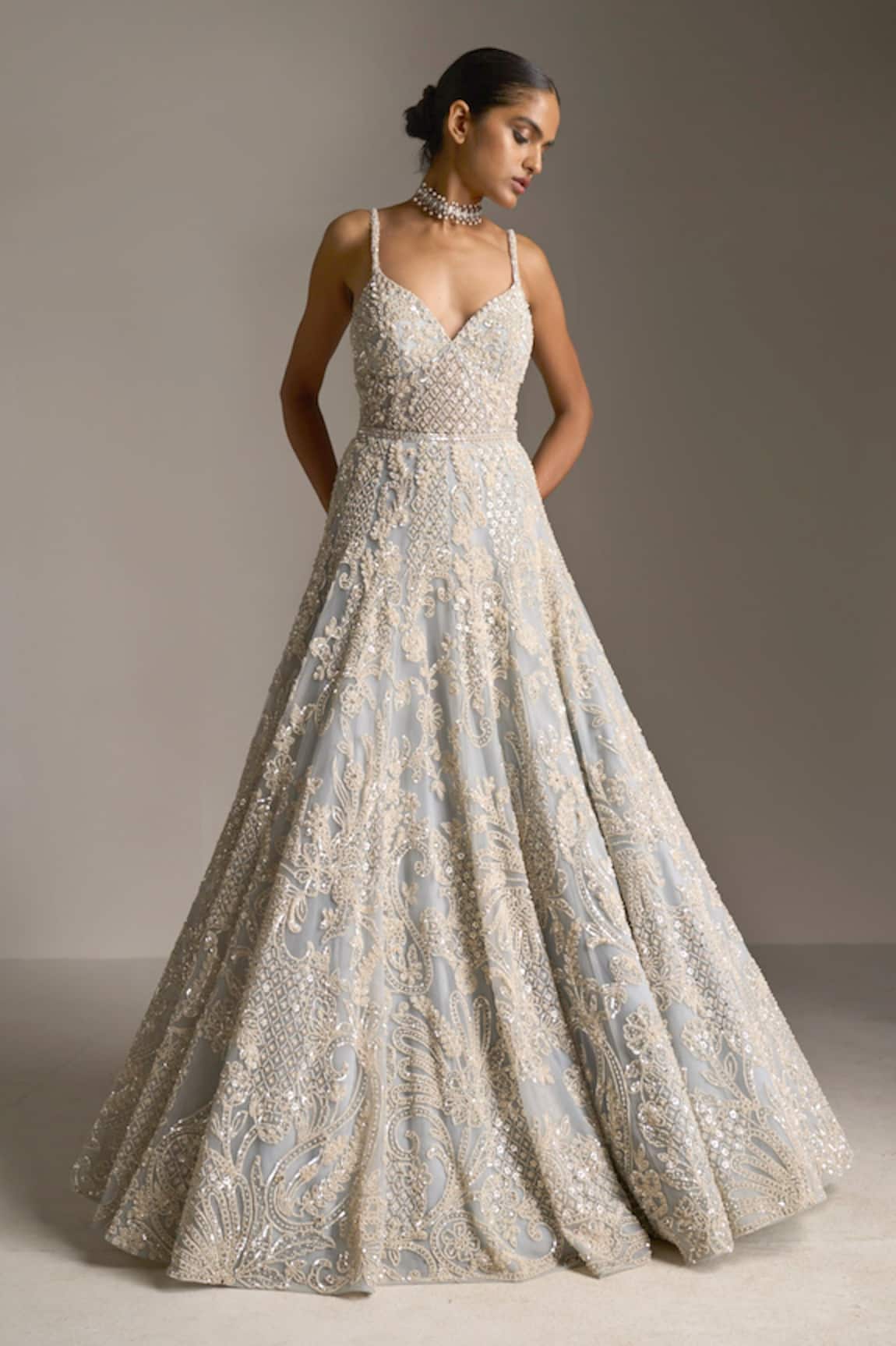 Seema Gujral Pearl Embroidered Net Gown