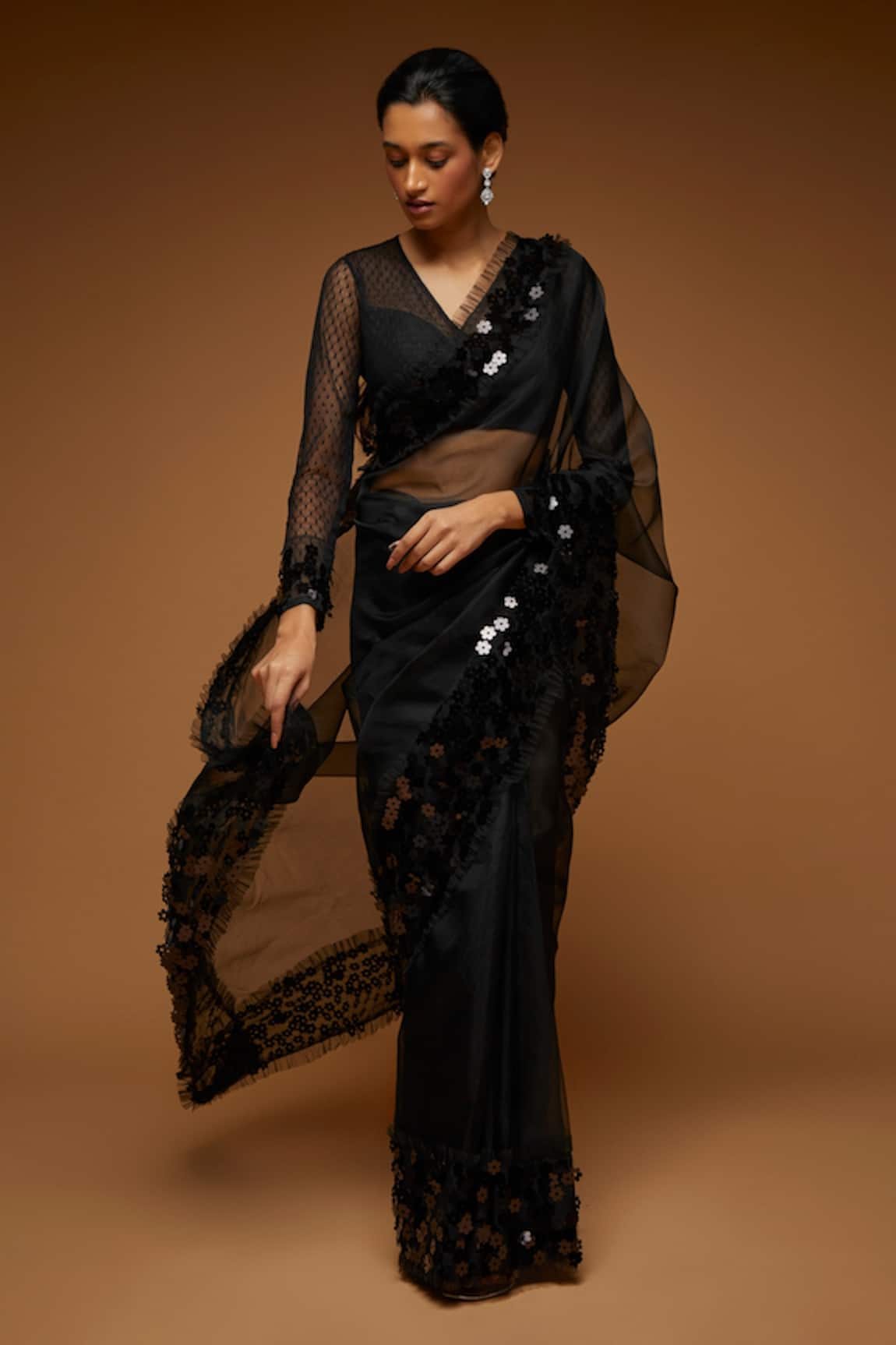 Neeta Lulla Floral Sequin Embellished Saree With Blouse