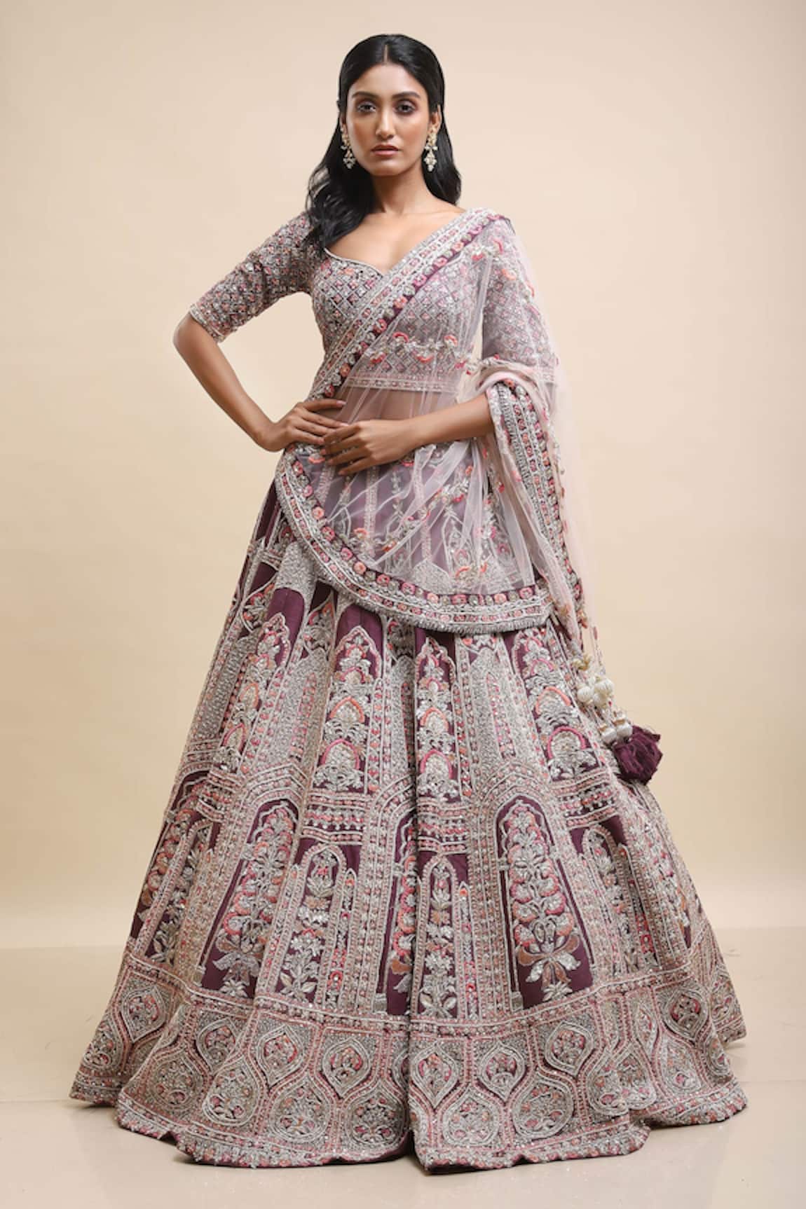 Kalighata Raw Silk Mughal Embellished Bridal Lehenga Set 