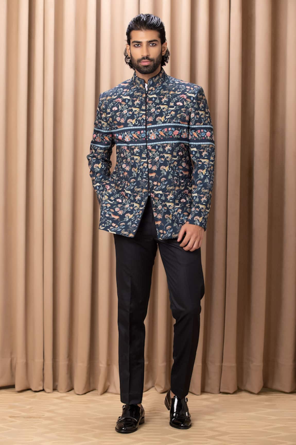 Ankit V Kapoor Amaani Botanical Print Bandhgala Set 