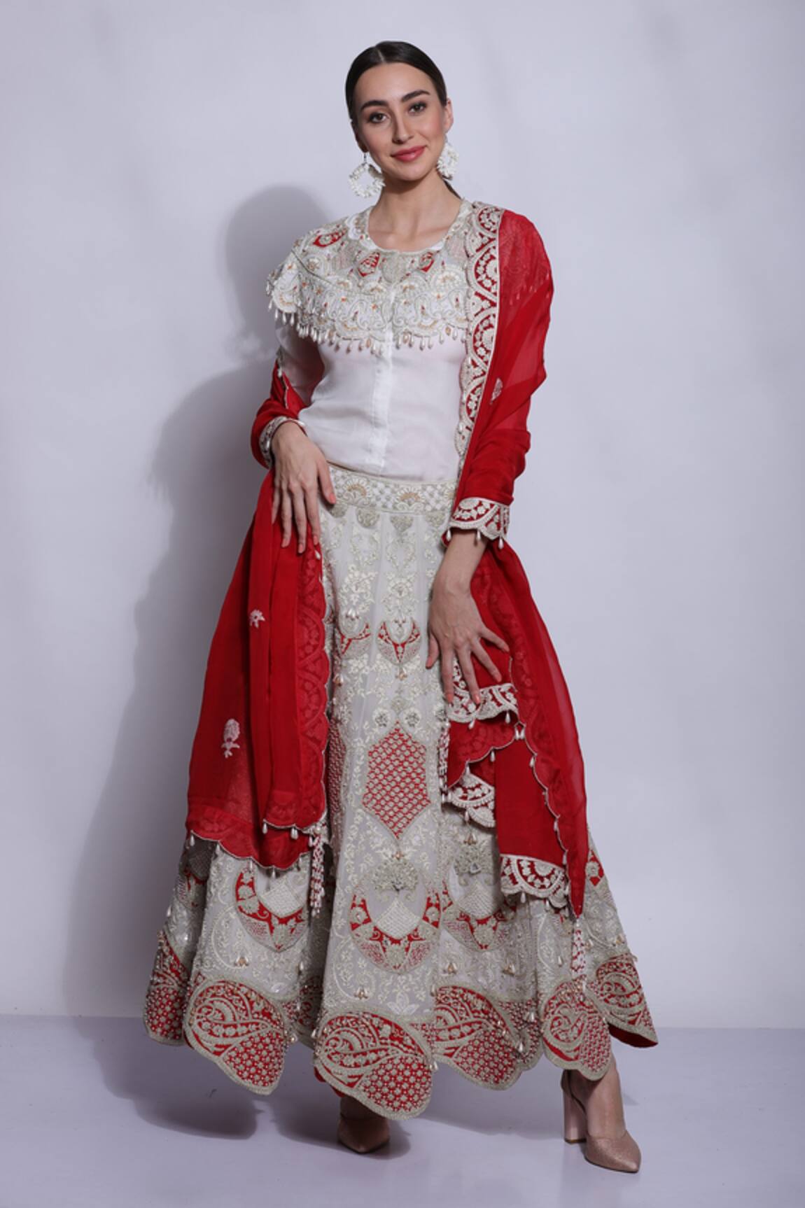 Sonali Gupta Silk Hand Embroidered Blouse Lehenga Set 
