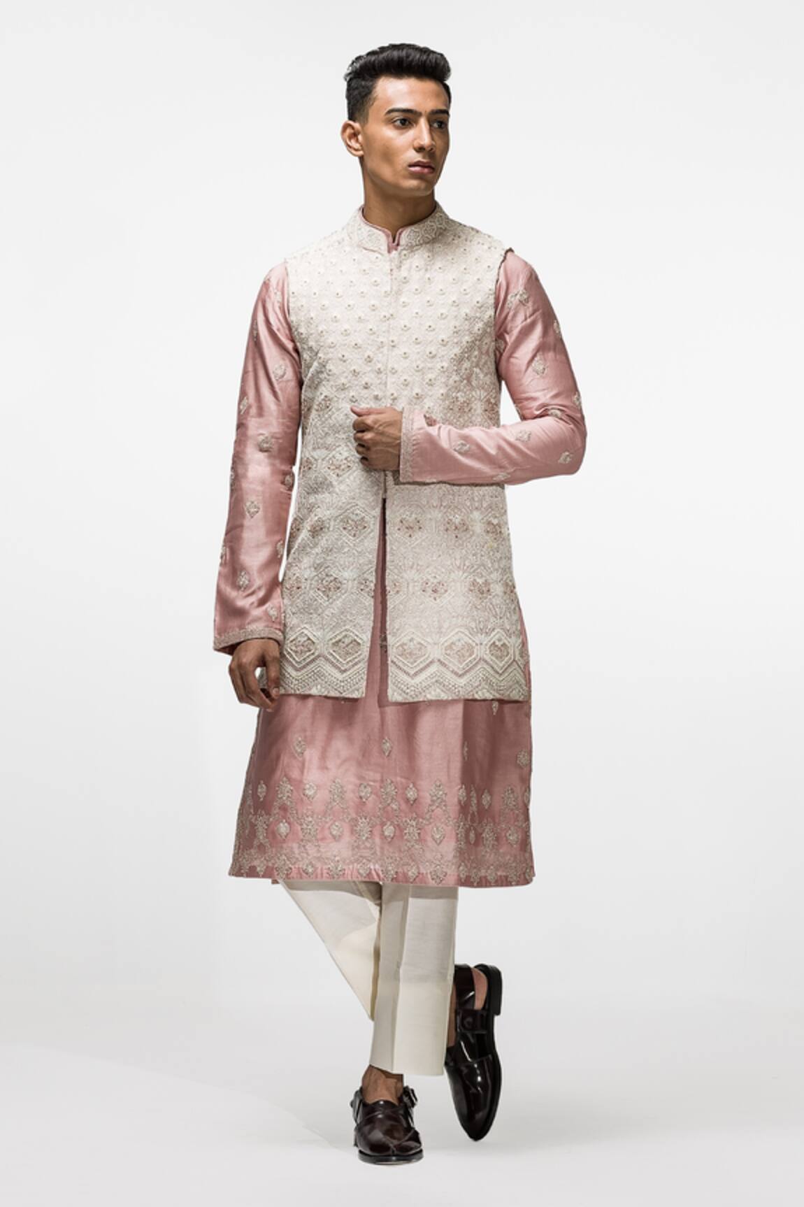 Asuka Cream Embroidered Bundi & Kurta Set