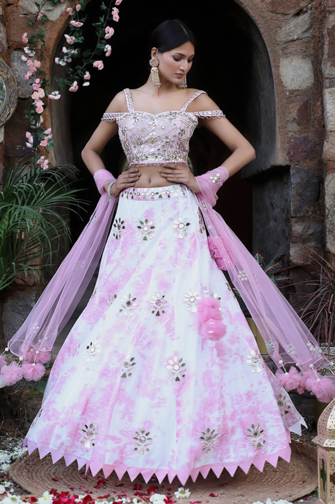 Nitisha Kashyap Official Mirror Embroidered Uppada Silk Lehenga Set 