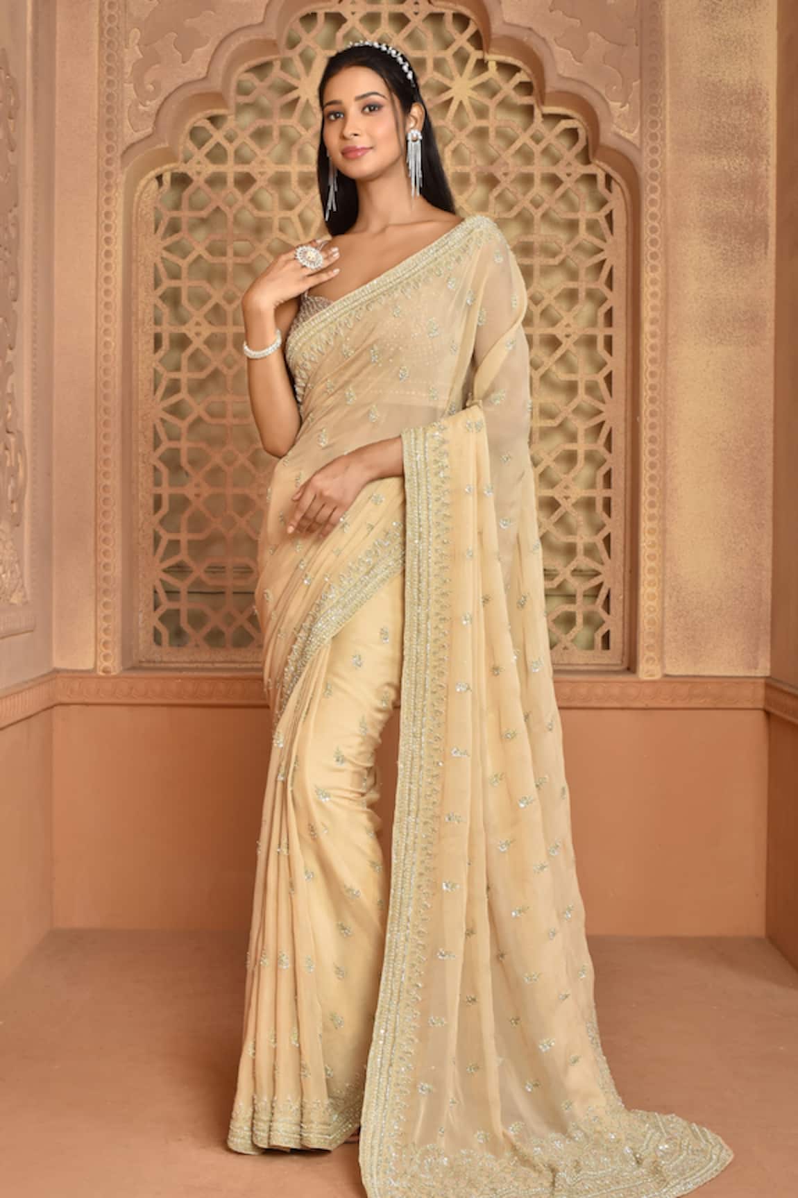 Kalighata Charvi Organza Embroidered Saree With Blouse 